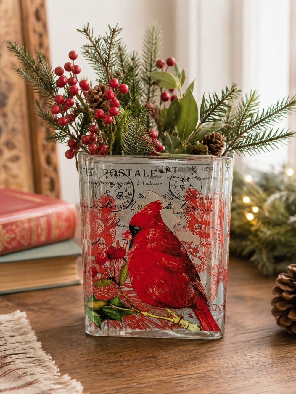 Teleflora Cardinal Glass Vase | Christmas Bird Holiday Decor